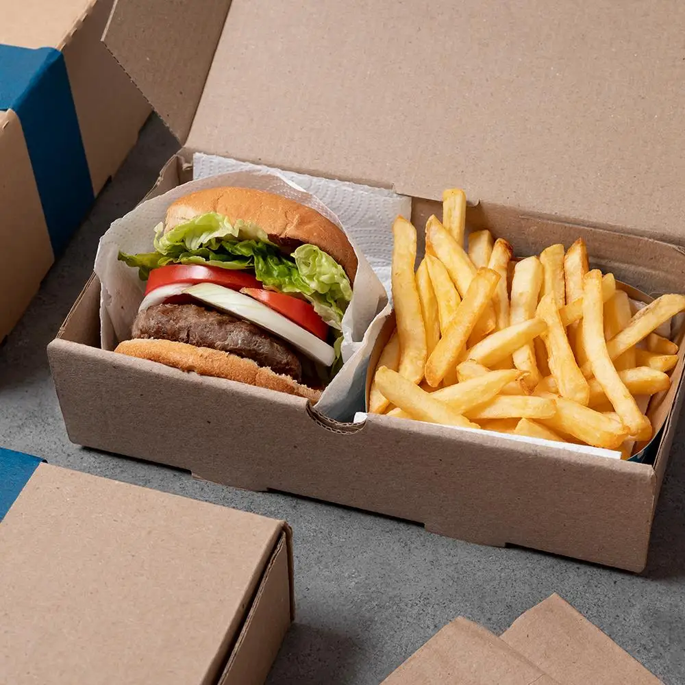 Custom food takeout delivery packaging korean disposable take away croissant lunch kraft paper sandwich box with window