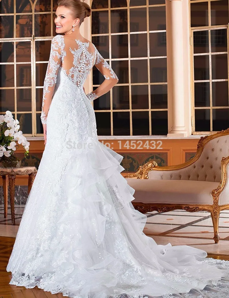 Long Lace Sleeve Advanced Elegant  Wedding Dresses