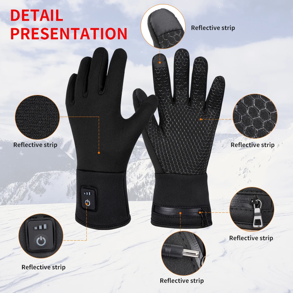 Dr.Warm Touch Screen Heat Gloves Ski Glove Liners Electric 7.4V Rechargeable Battery Electric Heated Motorcycle Gloves