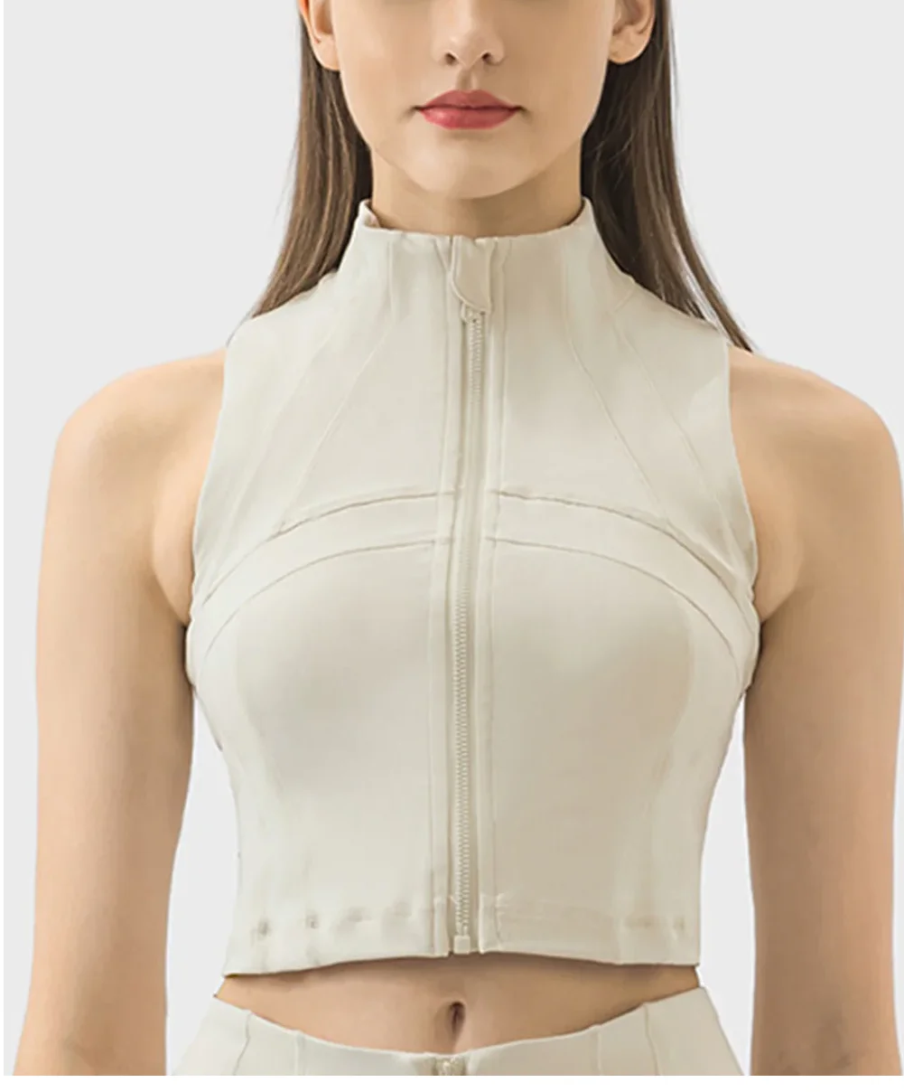 Wholesale factory high quality yoga sets yoga High Neck Sleeveless Zip Up Active Crop Top and yoga pants for sportswear
