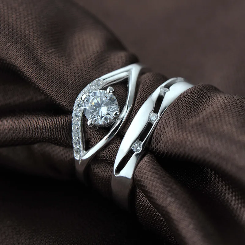 White Gold Plated Jewelry 925 Silver Cubic Zirconia Couple Wedding Rings for Men and Women