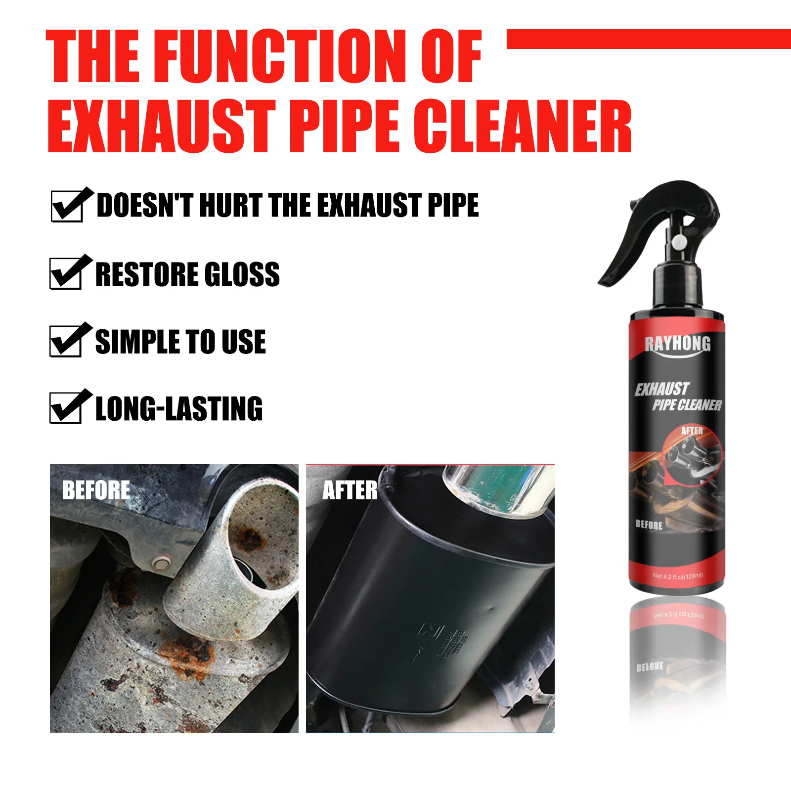 Car Care metal anti rust cleaner   Multi Functional metal surface Rust Removal spray for tailpipe car motorcycle equipment