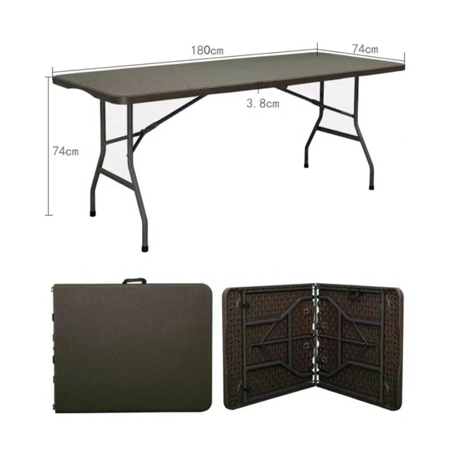 72 Inch HDPE Folded Center Brown Dining Rattan Heavy Duty 6ft Plastic Folding Table