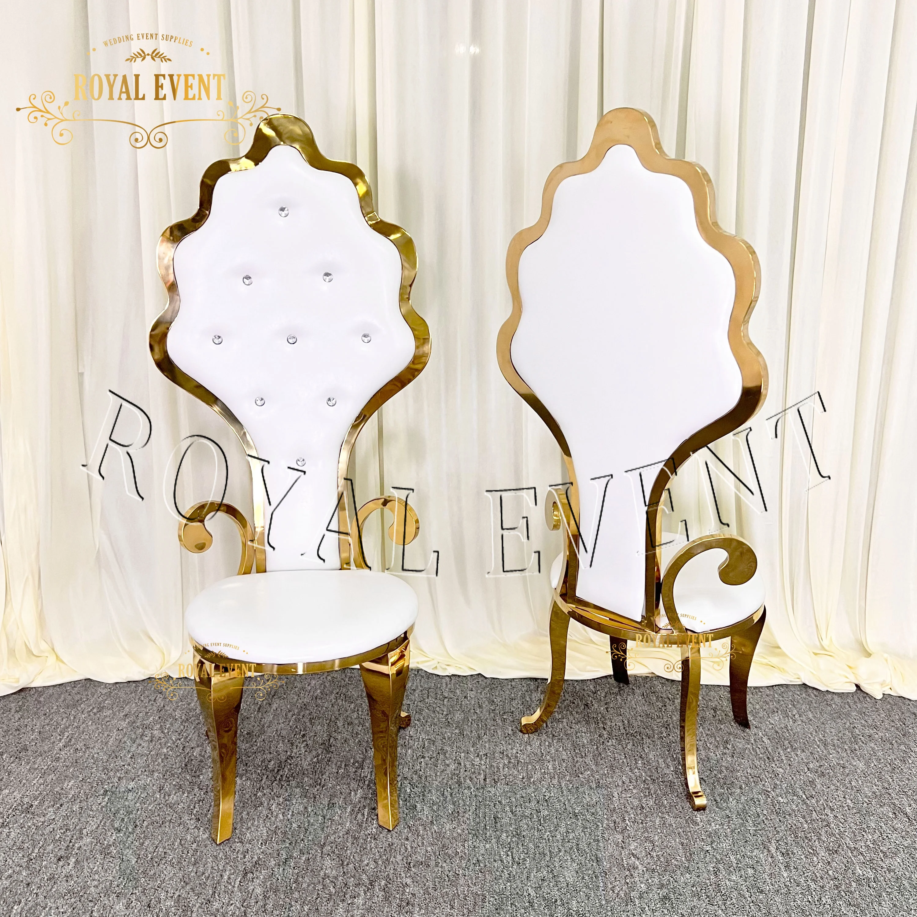 Wholesale Hotel Furniture Stainless Steel High Back Bridal Chair Gold Wedding Dining Chair For Reception