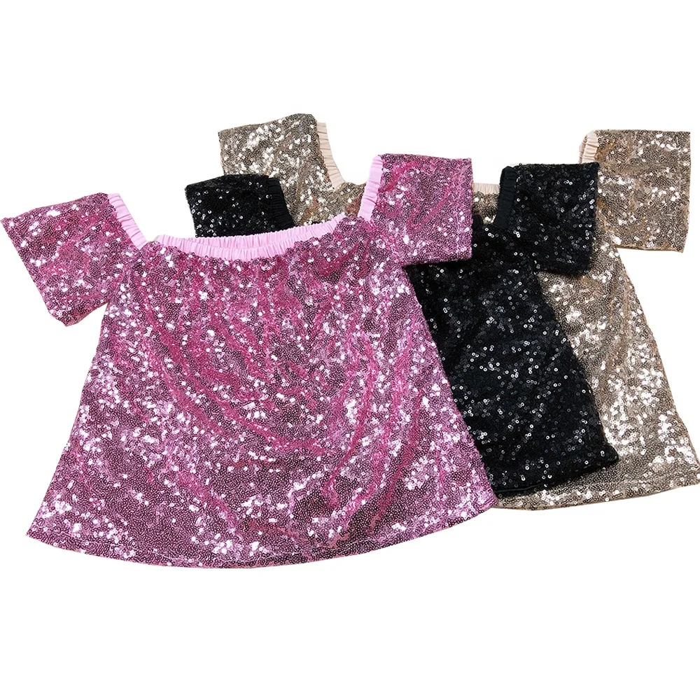 
Factory Customize Order Spring Summer Girls Off the shoulder blouse sequin shirt tops 