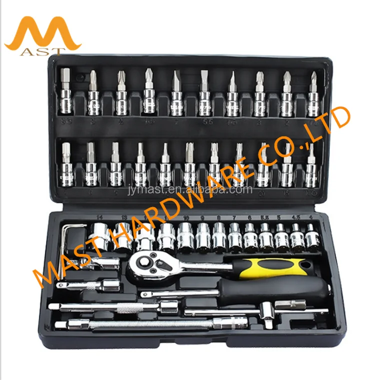 46Pcs hand Metric Hex Bit O Ratchet Socket tool Set China Ratchet Wheel car Repair Wrench Socket Set