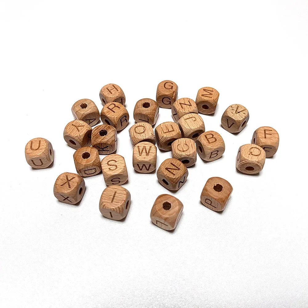 Оптовая продажа; 12 мм органические буковая древесина Cube буквы алфавита Бусы из натурального дерева бусины для изготовления ювелирных изделий
