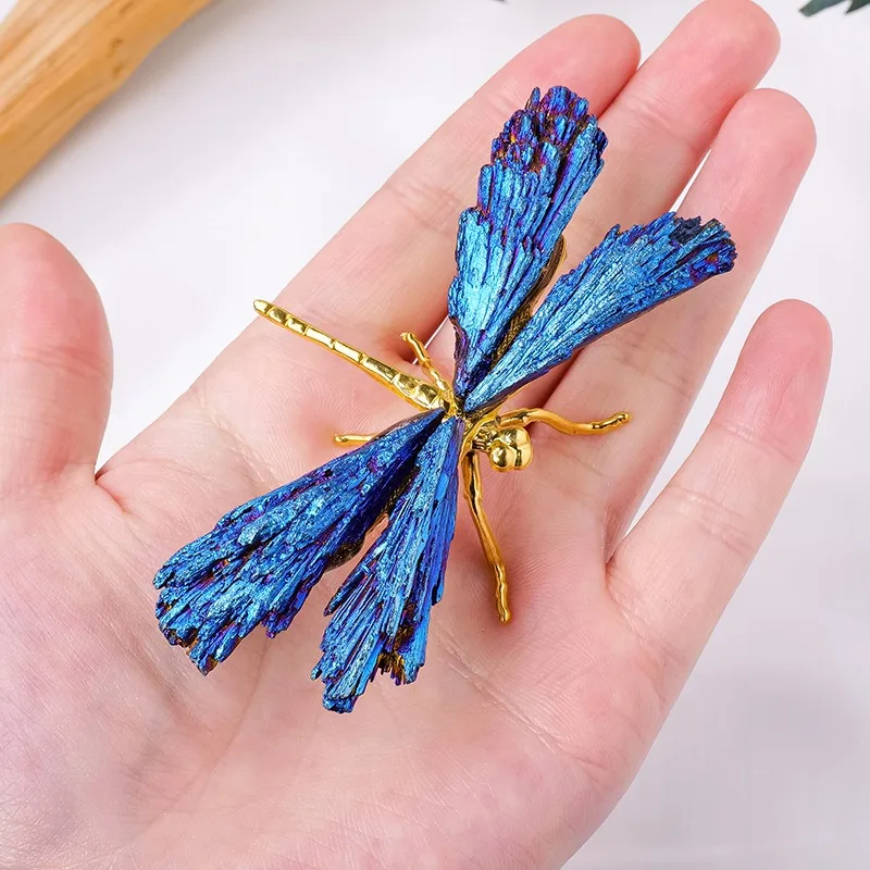 Wholesale natural Aura Kyanite Dragonfly Titanium Spiritual Balances Chakras Crystal Healing Dragonfly For Home Decor