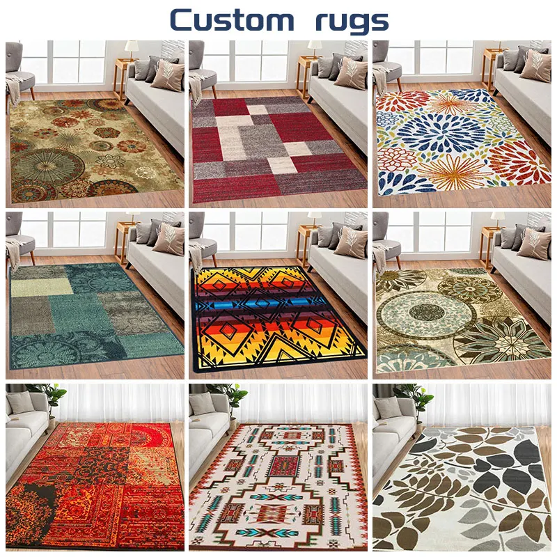 Custom design Floor Stain Resistant print Nylon carpets for Living Room Bedroom Machine Washable Area Rugs
