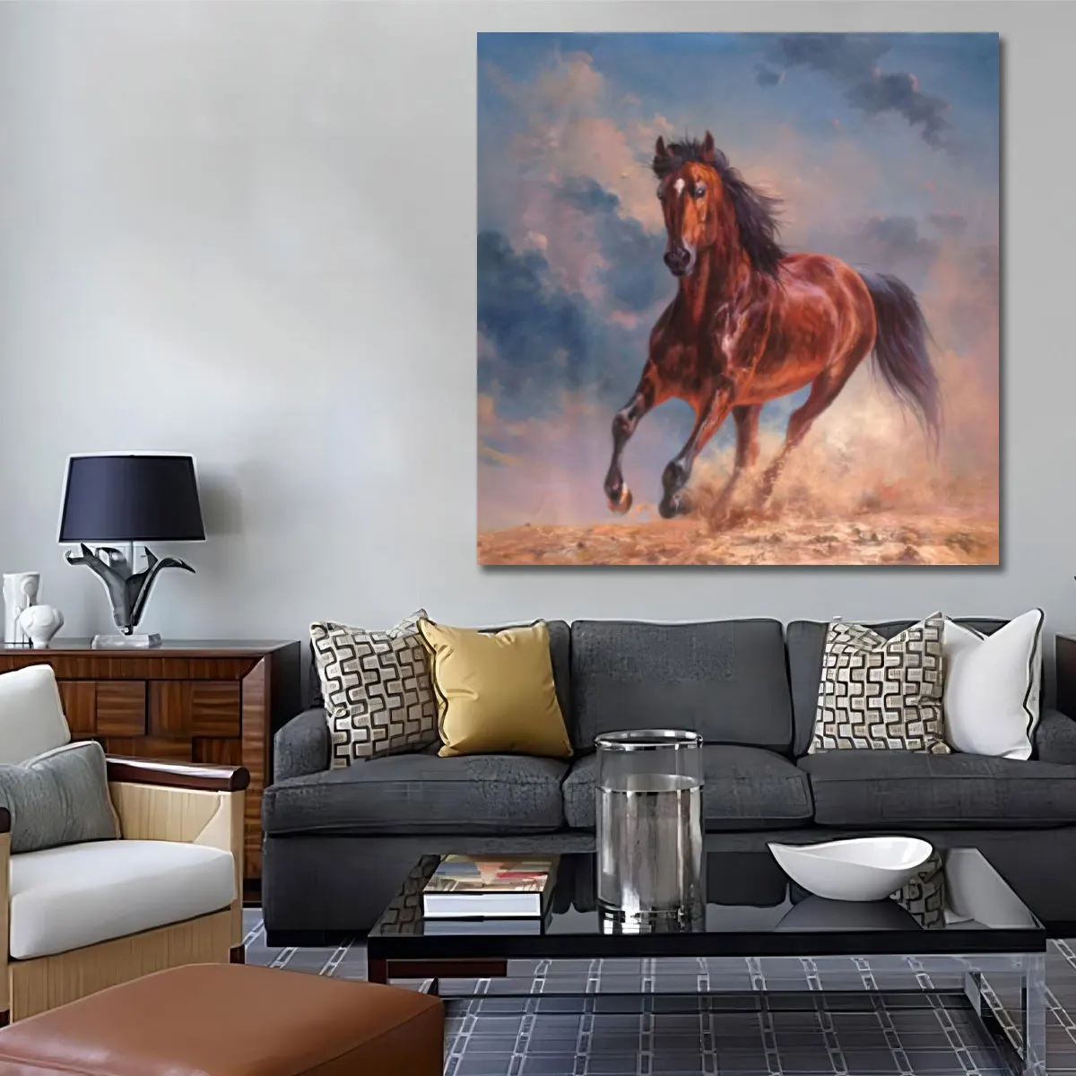 Original Art Factory Wholesale 100% Hand-Painted Modern Art Beautiful Running Horses Oil Painting