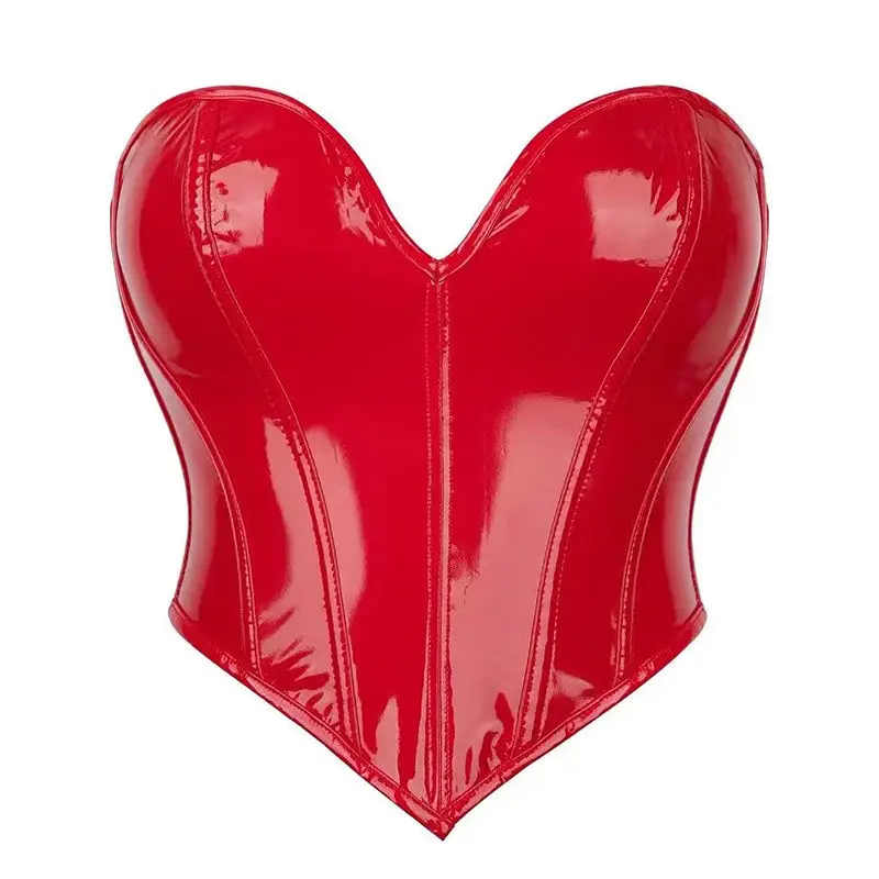 Heart Shaped Corset Pvc Imitation Shiny Leather Plastic Tight Waistband Pvc Leather Breast Support Sexy Women Corset