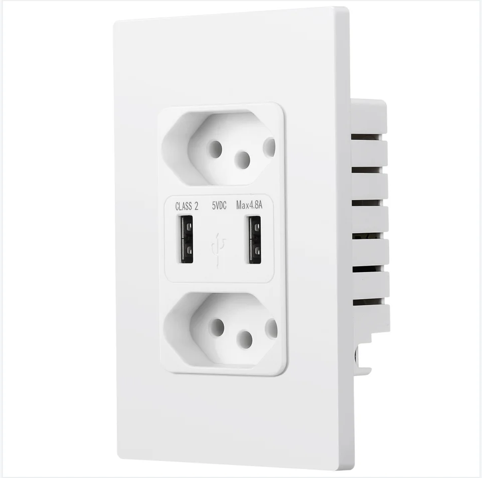 Carregador USB 5V 4.8A TR Receptaculo plug para telefone Carregador USB tomada USB tomada de parede para o brasil
