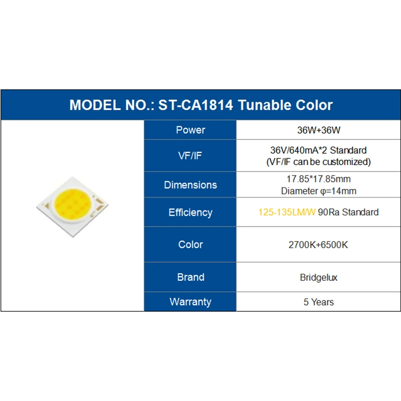 Hot sell bridgelux led cob chip 2700k + 6500k tunable white color 30w 36w 36v with 5 years warranty