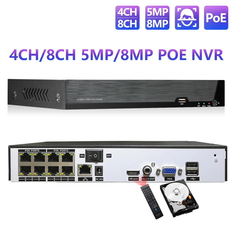 Профессиональный домашнего видеонаблюдения Cctv 1080P система камеры 4K 8Ch Poe Nvr