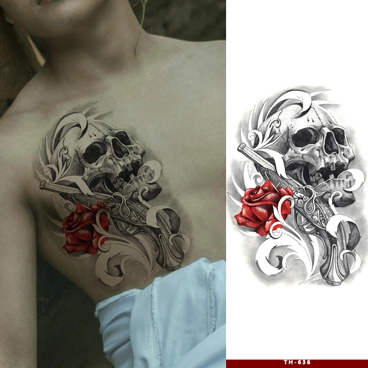 Hot Sell Custom Skeleton Body Tatoo Sticker Waterproof Skull Men Temporary Tattoo