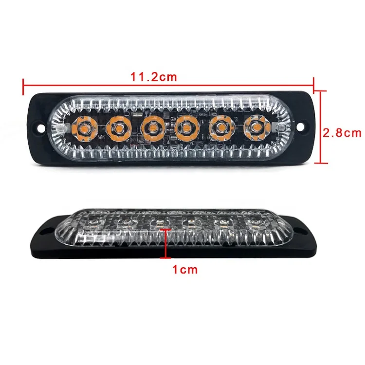 Supper slim car strobe light 12V red blue amber 6LED warning outdoor mini strobe light