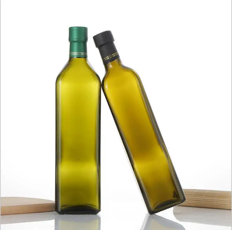 250ml 375ml 500ml 750ml  Square Dark Green Amber Empty Olive Oil Glass Bottle For Packing Cooking Oil