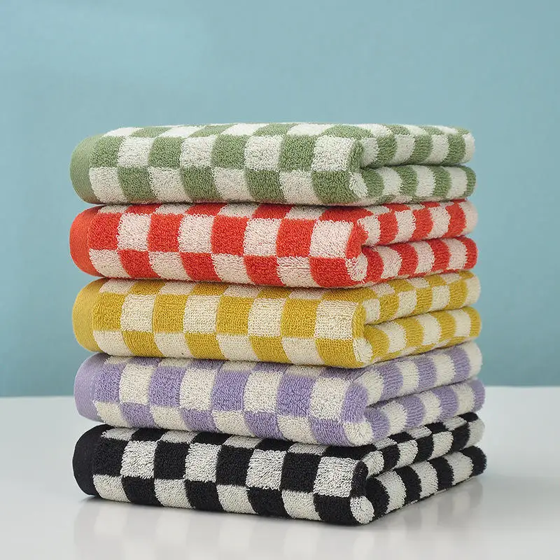 Stock Home Bathroom Soft Luxury High Quality Water-Absorption Checked Face Bath Towel