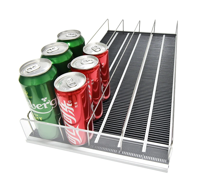 Retail Stores Beverage Fridge Tilt Flow Shelf Gravity Roller Shelf Sliding Shelf System