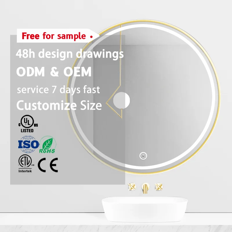 Hot sale Metal Framed Wall Mounted Touch Screen Smart light Led Bathroom Mirror