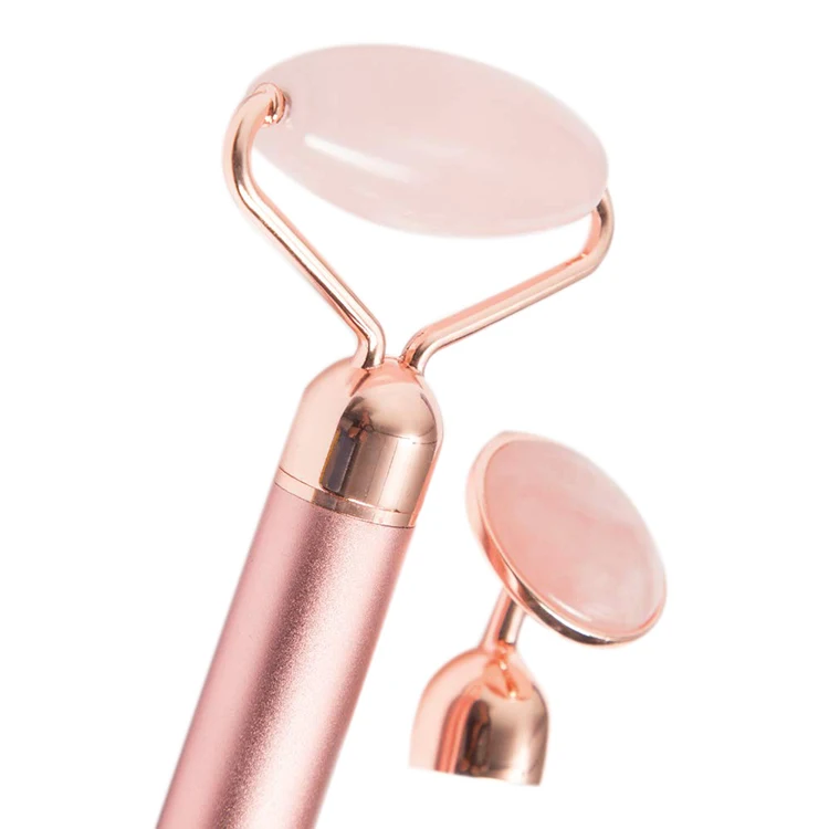 Hot selling natural pink skincare jade roller vibration facial rose quartz electric beauty massage roller