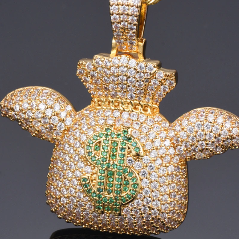 Custom Logo Hip Hop Jewelry 925 Silver Gold Plated Crystal Diamond Iced Out Men Hiphop Charms Necklace Custom Pendant