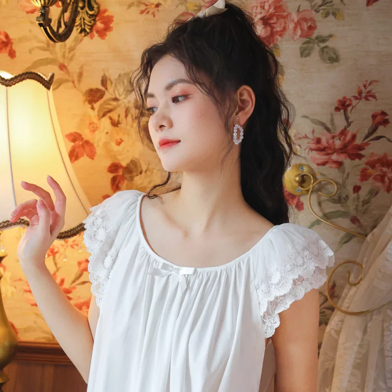 Short sleeved nightdress female summer cotton sweet and lovely princess style pajamas lace loose can worn outside home clothe