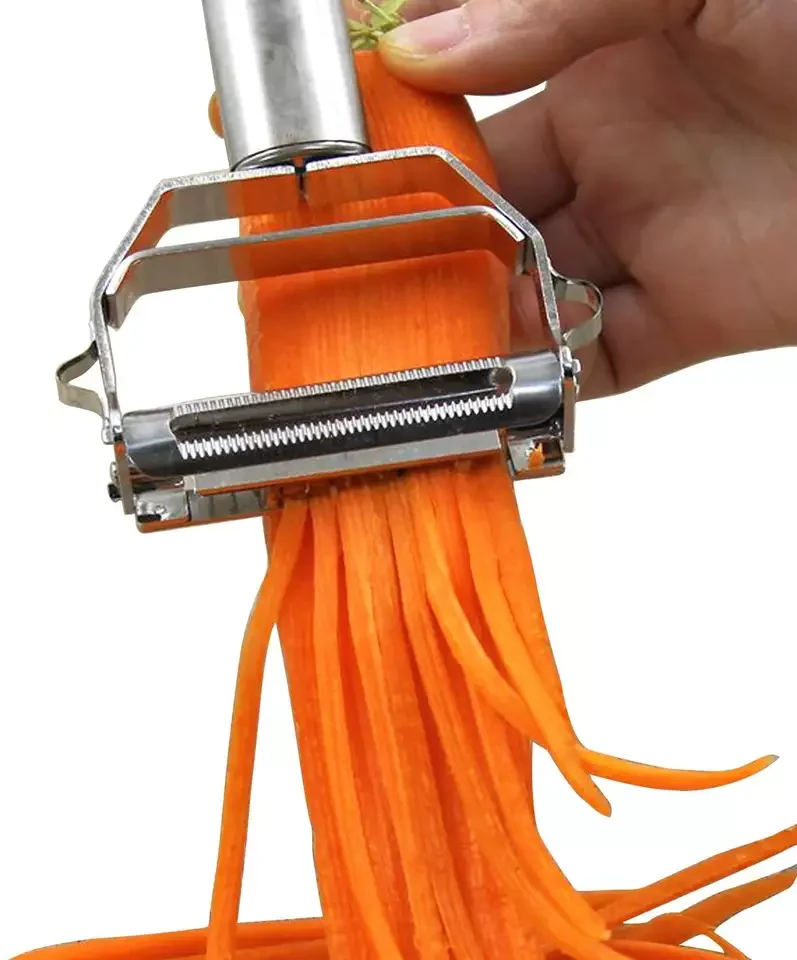 Hot Selling Multifunctional Fruit Vegetable Julienne Peeler Stainless Steel Hand Vegetable Peeler With Cleaning Brush