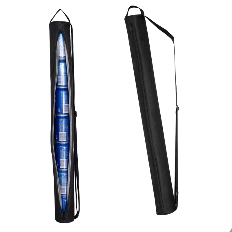 Customizable outdoor oxford fabric long cylindrical crossbody golf beer coke thermal cooler bag for seven cans