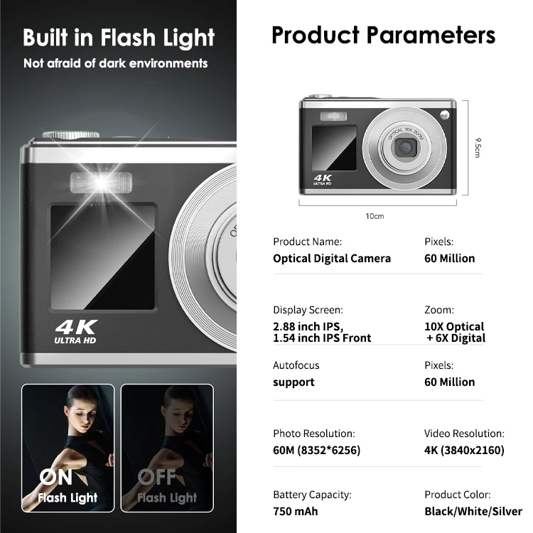 New Professional 50M Resolution 10X Optical Zoom 6X Digital Zoom Double Screen 4k Camera