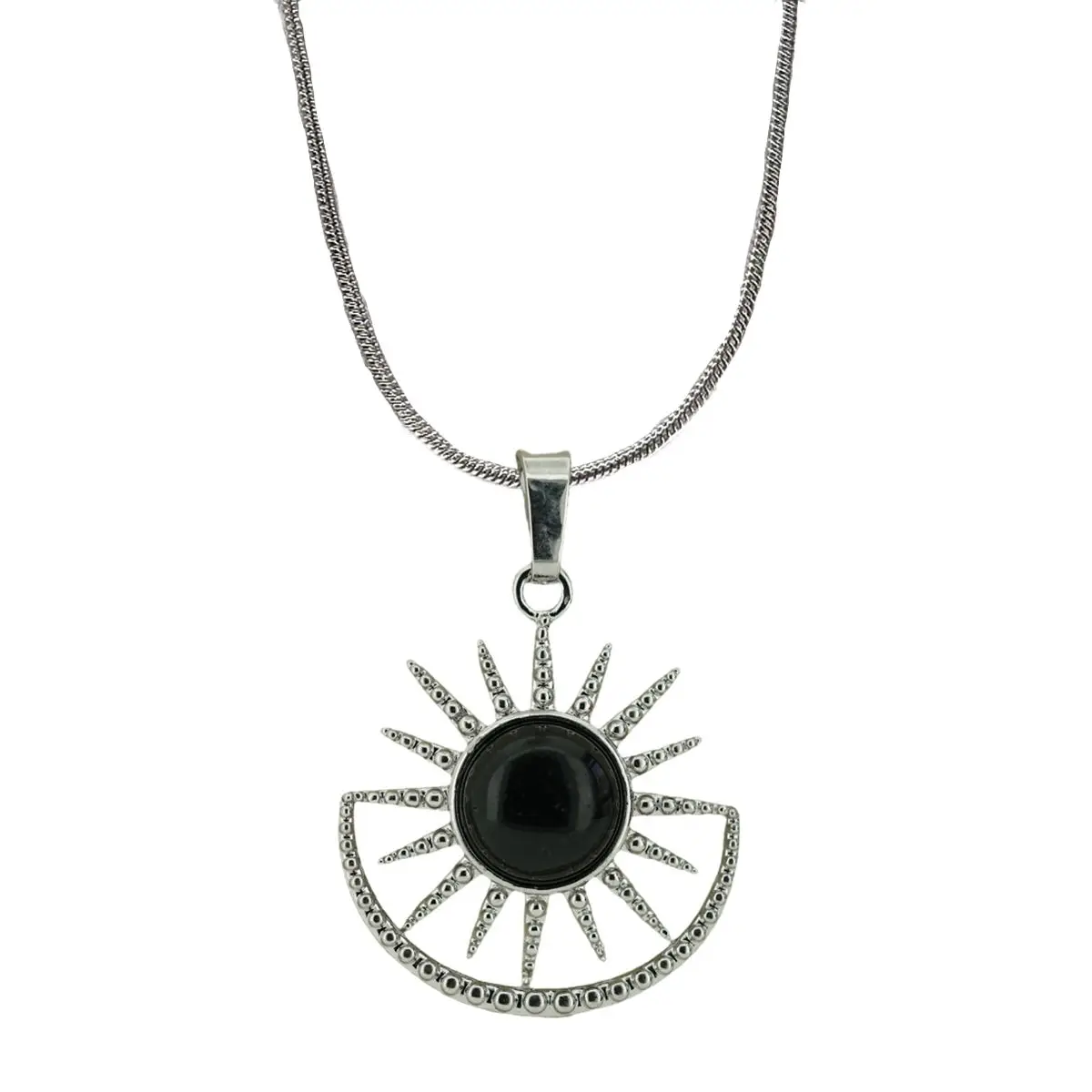 Trendy Snake Chains Sun-Shape Amethyst Tiger Eye Natural Stone Pendant Necklace Jewelry