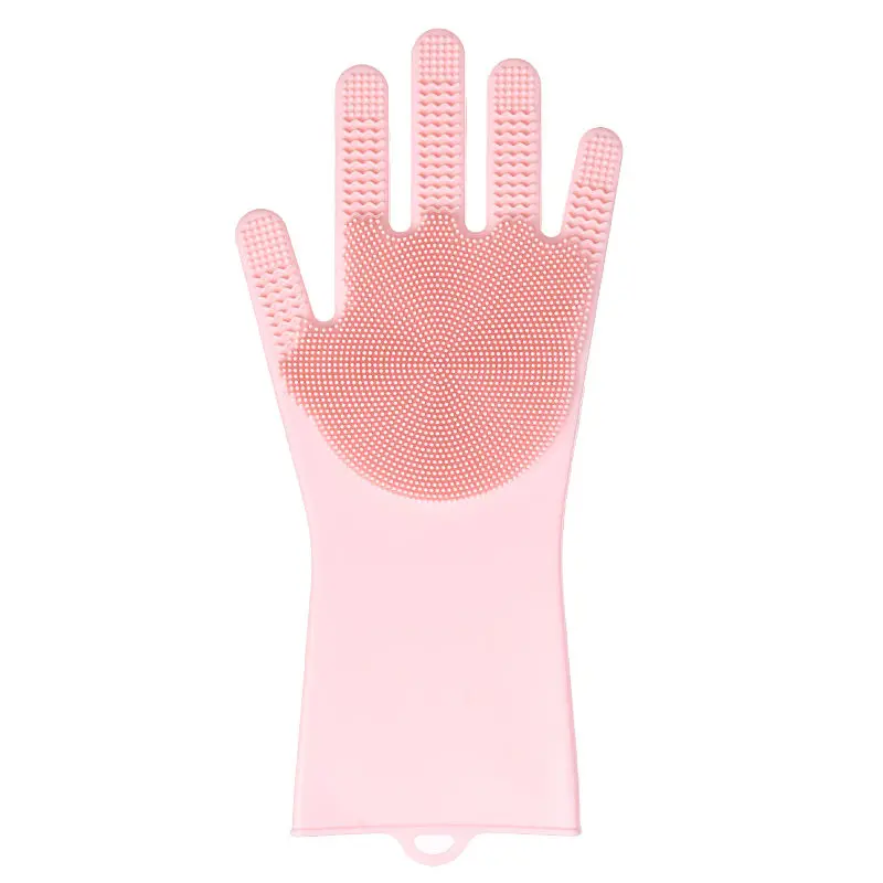Reusable Waterproof Household Cleaning Silicone Gloves Non-slip Silicon Glove Magic Dishwashing Gloves With Scrubber