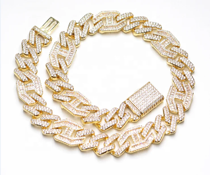 Wholesale Price Fashion Jewelry Necklace  Silver Cuban link Chain Hip Hop Jewelry Necklace 925 Sterling Sliver with Zircon CZ