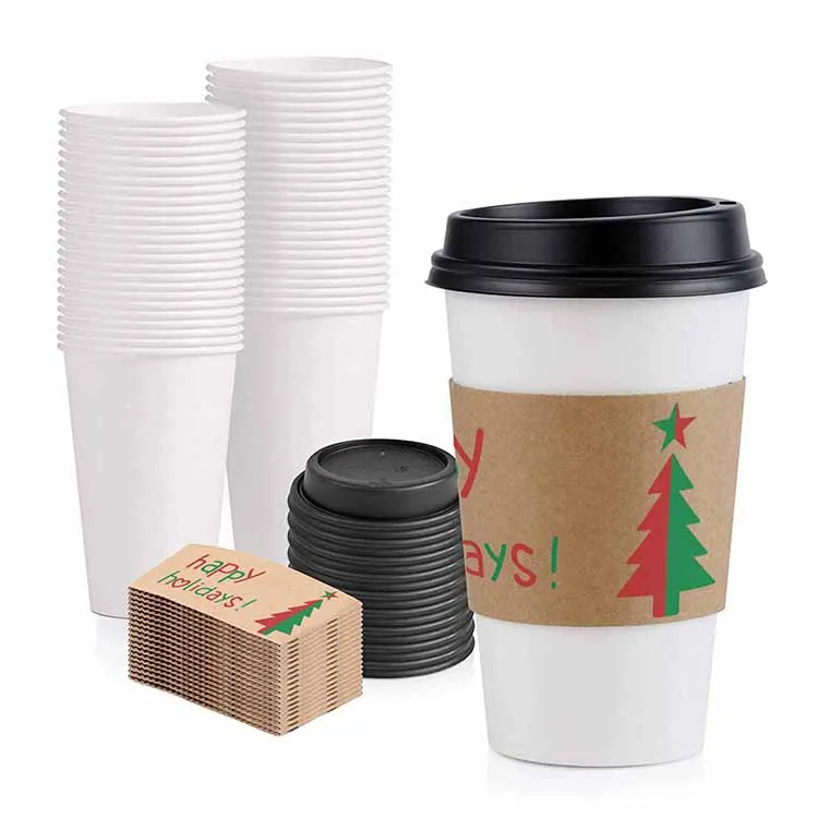 Eco friendly custom printed iced coffee cup with lid and sleeve tumbler logo paper  cardboard paper box sleeve