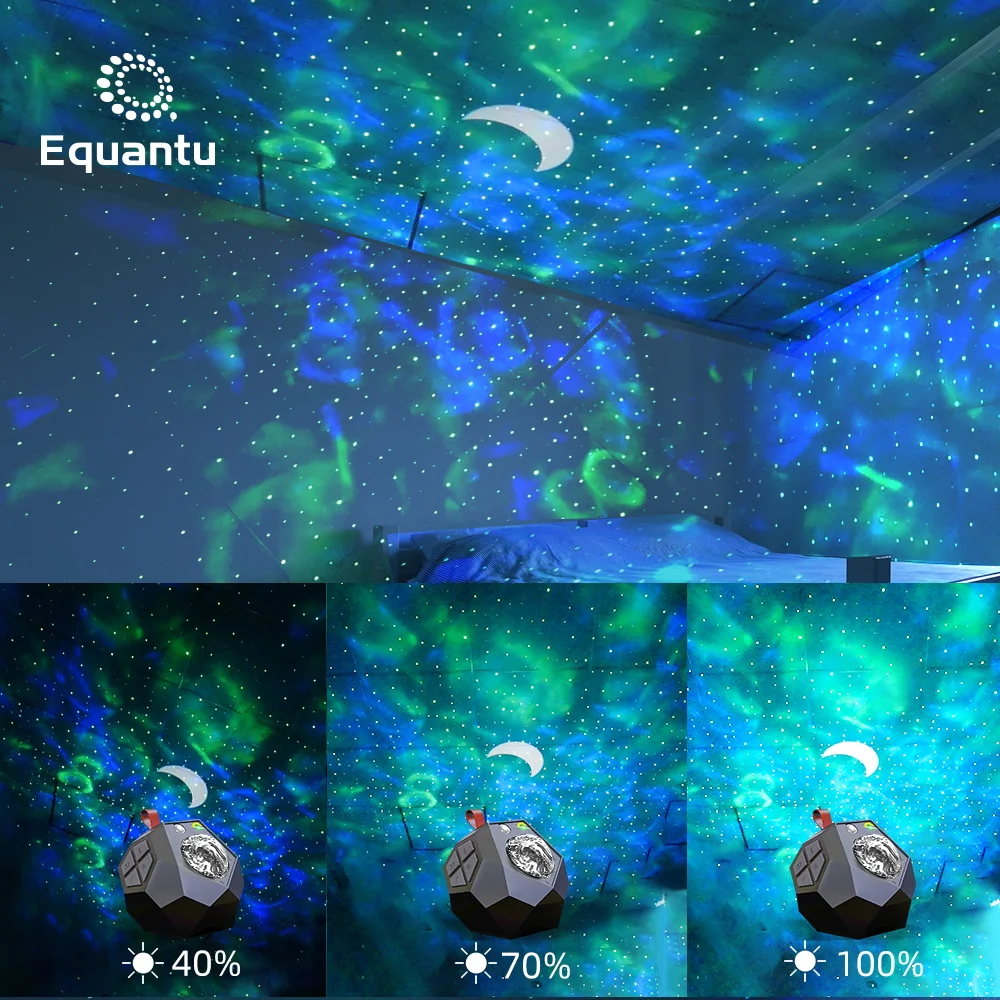 Проектор Equantu Galaxy звездный RGBW лампа QB959 музыкальный ночной Светильник для сна водная пульсация проектор с динамиком Aurora