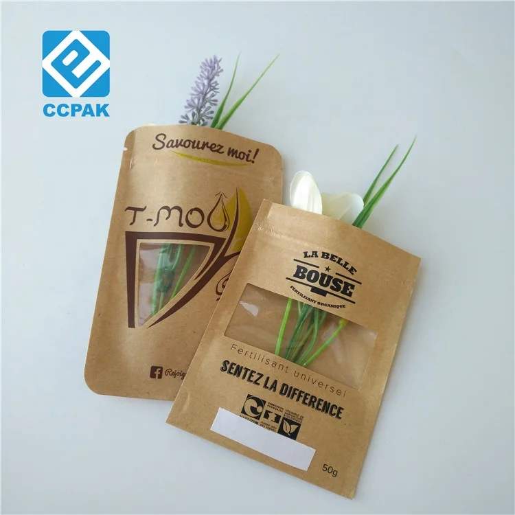 Eco Friendly Food Grade Kraft Paper Zipper Bag Three Side Sealed Sugar Sachet For Tea leaves protein Powder Sample/candy/pill