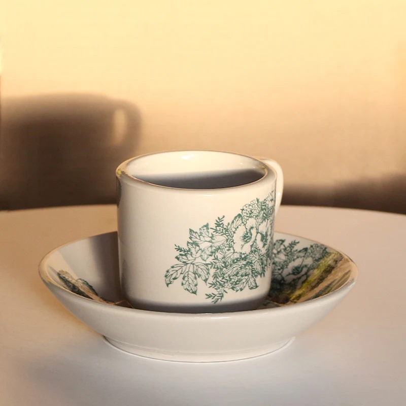 Pottery Drinkware Porcelain Coffee Cup Saucer Turkish Afternoon Tea Cups Vintage Flower Ceramic Mug Ice Cream Cup and Saucer Set