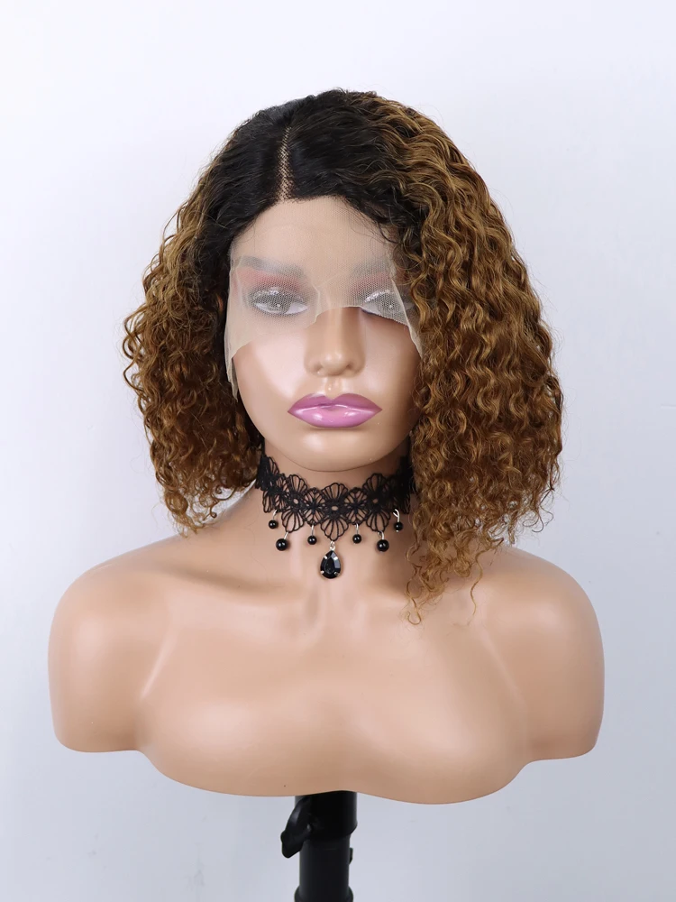 100% Human Female Patches Women Hair Wigs Ombre Lace Front Wig Deep Loose Kinky Bone Wig