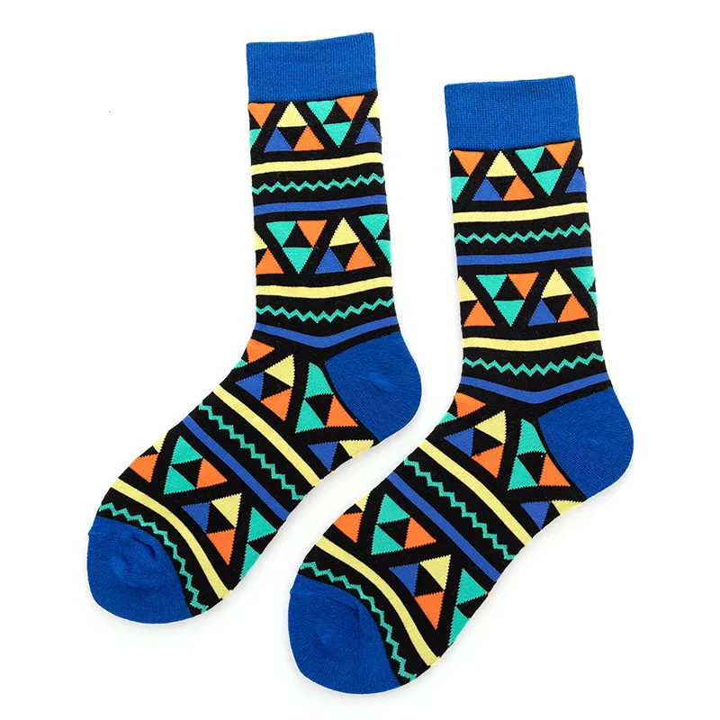 2022Custom Made Funny Pattern Sock Men Colorful Dress Crew Happy Socks Funky Designer Logo Man Geometry Cotton Men Novelty Socks