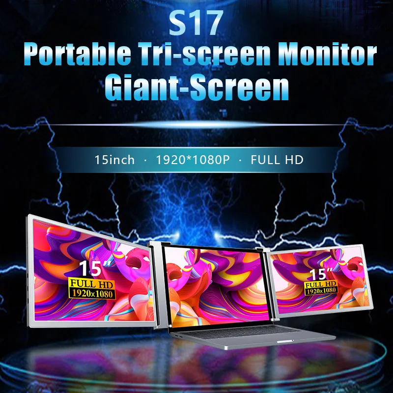 original manufacture 15 inch 1920*1080 lcd screen usb c powered portable triple monitor extender for laptop