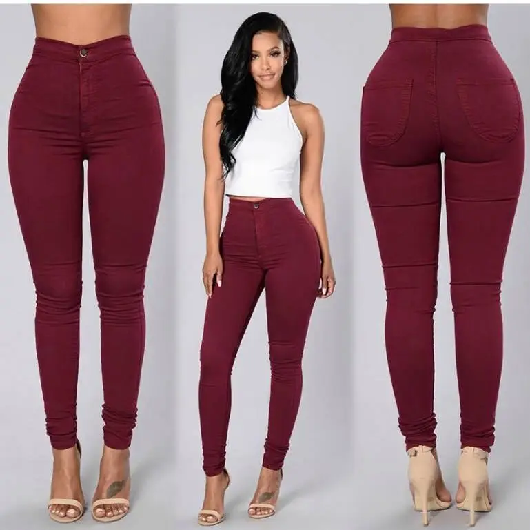 
Wholesale Custom Women Stretch High Waist Candy Color Skinny Jeans Denim Pants Trousers Women Pencil Pants 