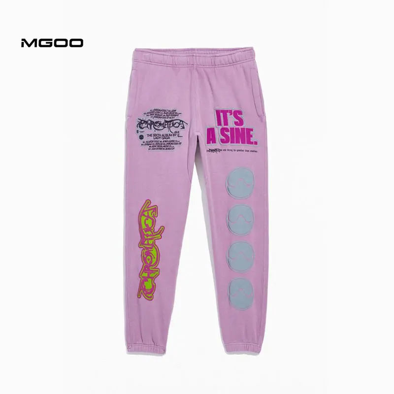 MGOO Puff print jogger pants Custom design washed cotton fleece sweatpants