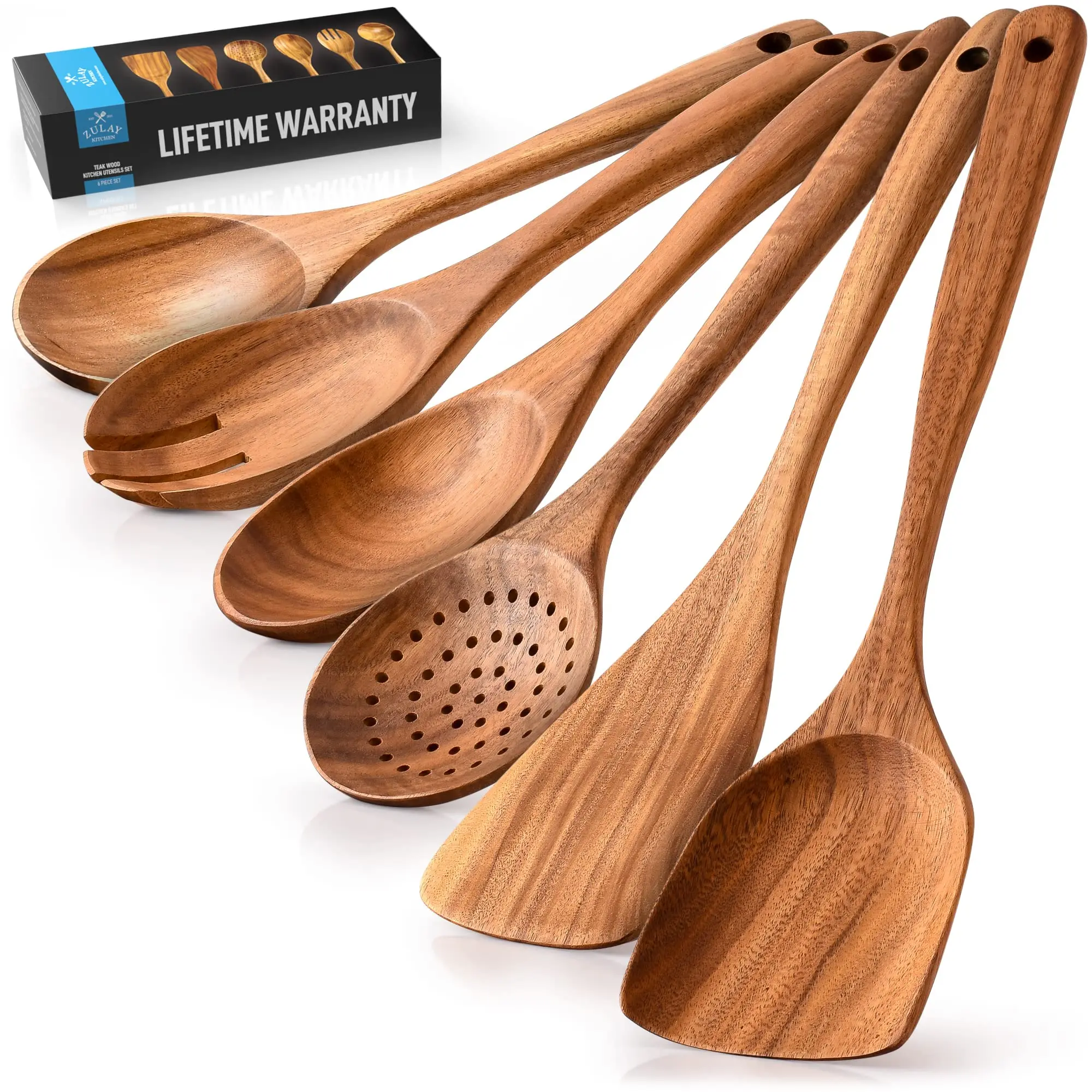 6 Piece Bamboo Utensil Set Perfectware Wooden Spoon and Spatula Set Nonstick Kitchen Utensil Set