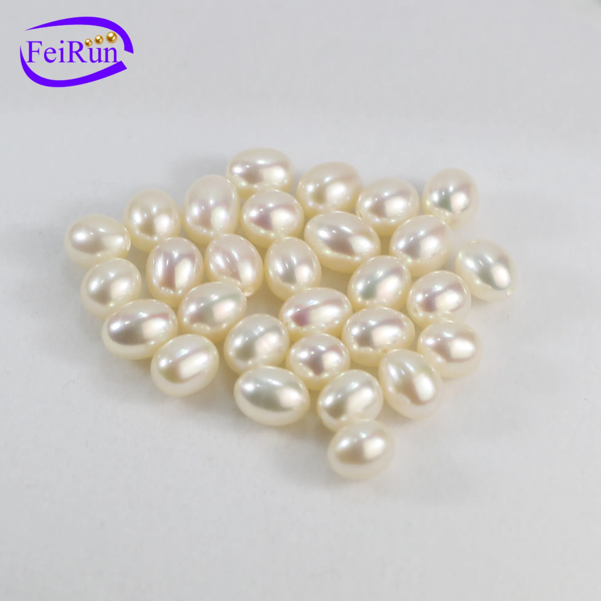 FEIRUN 7-7.5mm rice drop oval shaped 3A grade bulk loose real natural freshwater pearls price no hole or one hole