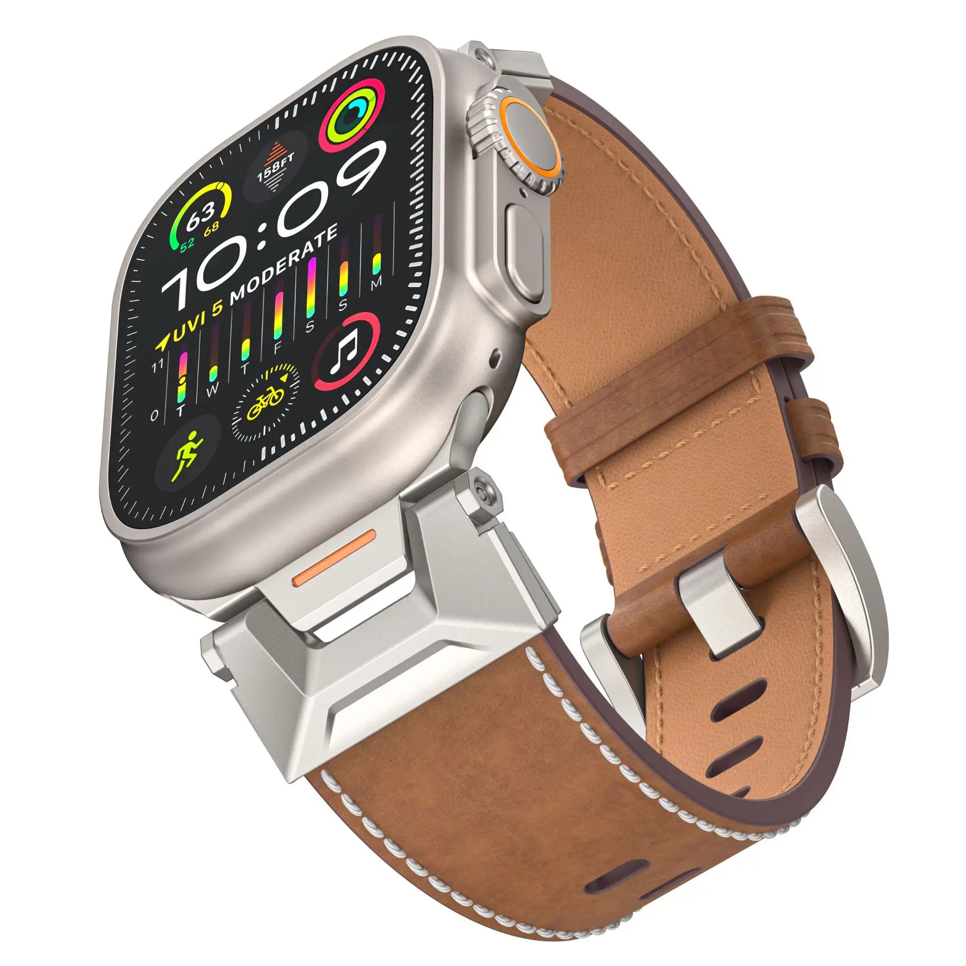 Wholesale 2024 colorful stainless steel connecter colorful watch strap luxury leather watch band for apple watch