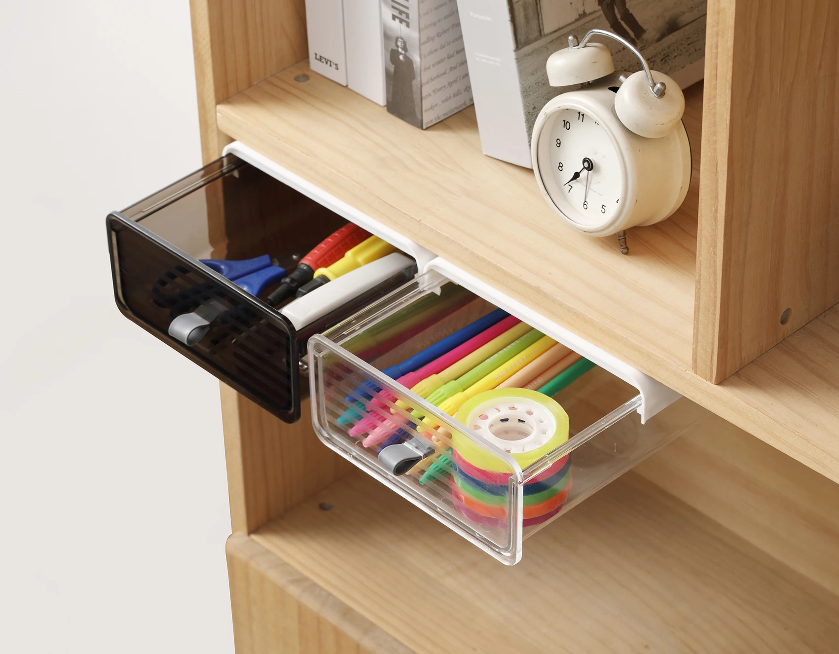 Punch-free Drawer Storage Box Hidden Office Sundries Storage Box Student Desk Organizer Under the desk drawer Organizer