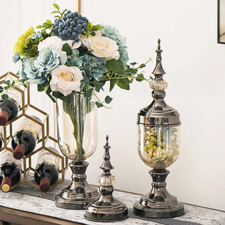 Hotselling wholesale glass vases customized metal arts gold glass flower vase for tabletop decore