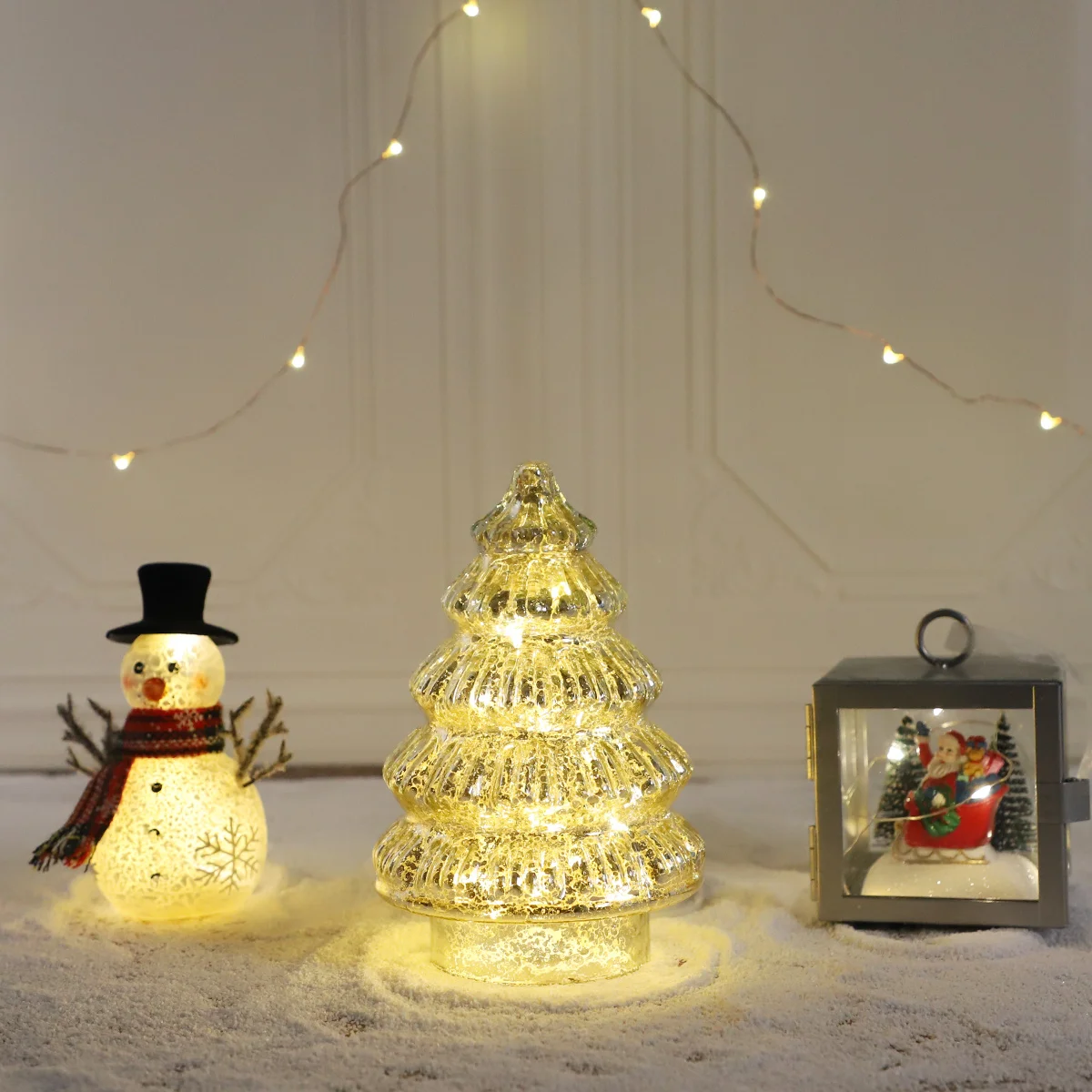 Battery Operated Luxury Christmas Table Ornament Glass Christmas Tree with Lights for Christmas Holiday Home Party