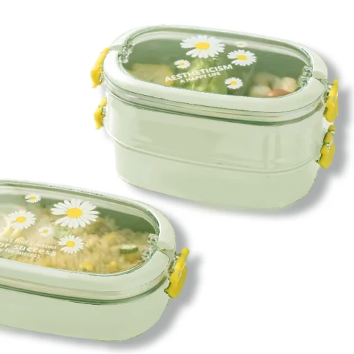 Modern Eco-Friendly 2-Layer School Bento Lunch Box Safe Plastic Food Container with 1L Capacity 2 Compartment for Kids Storage