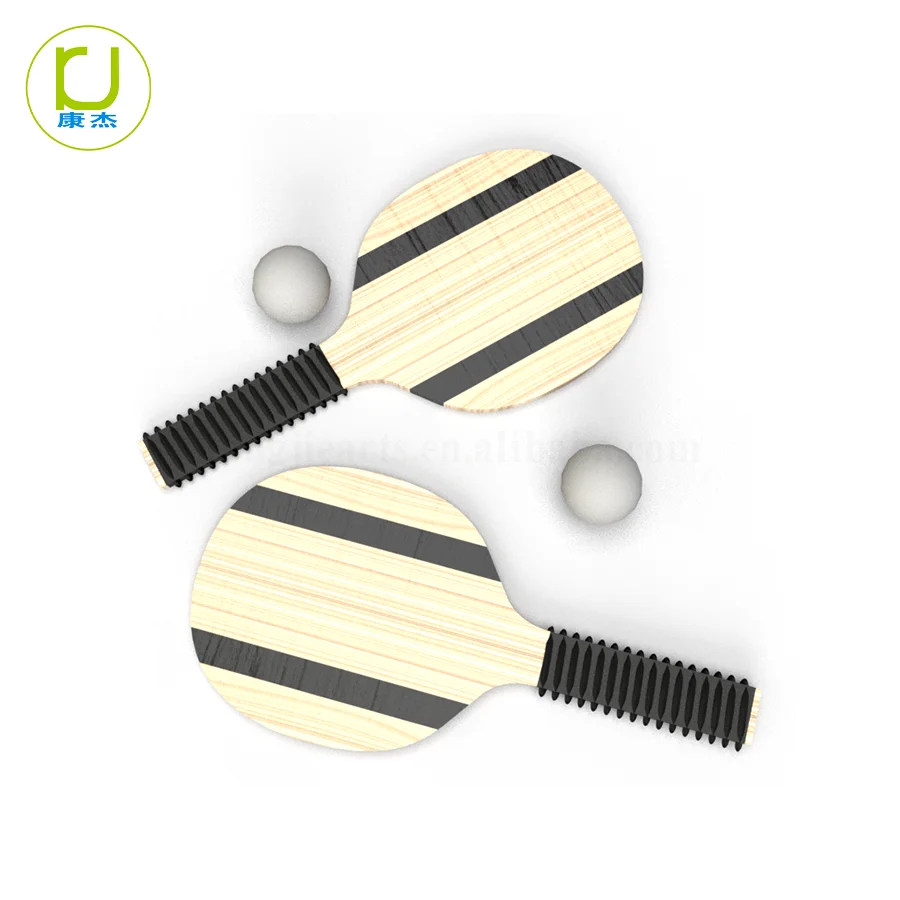 KJ Customized Solid Wood Natural Color Beach Racket Paddle Bat & Ball Set with Kids and Adults OEM LOGO Shape Style Combination